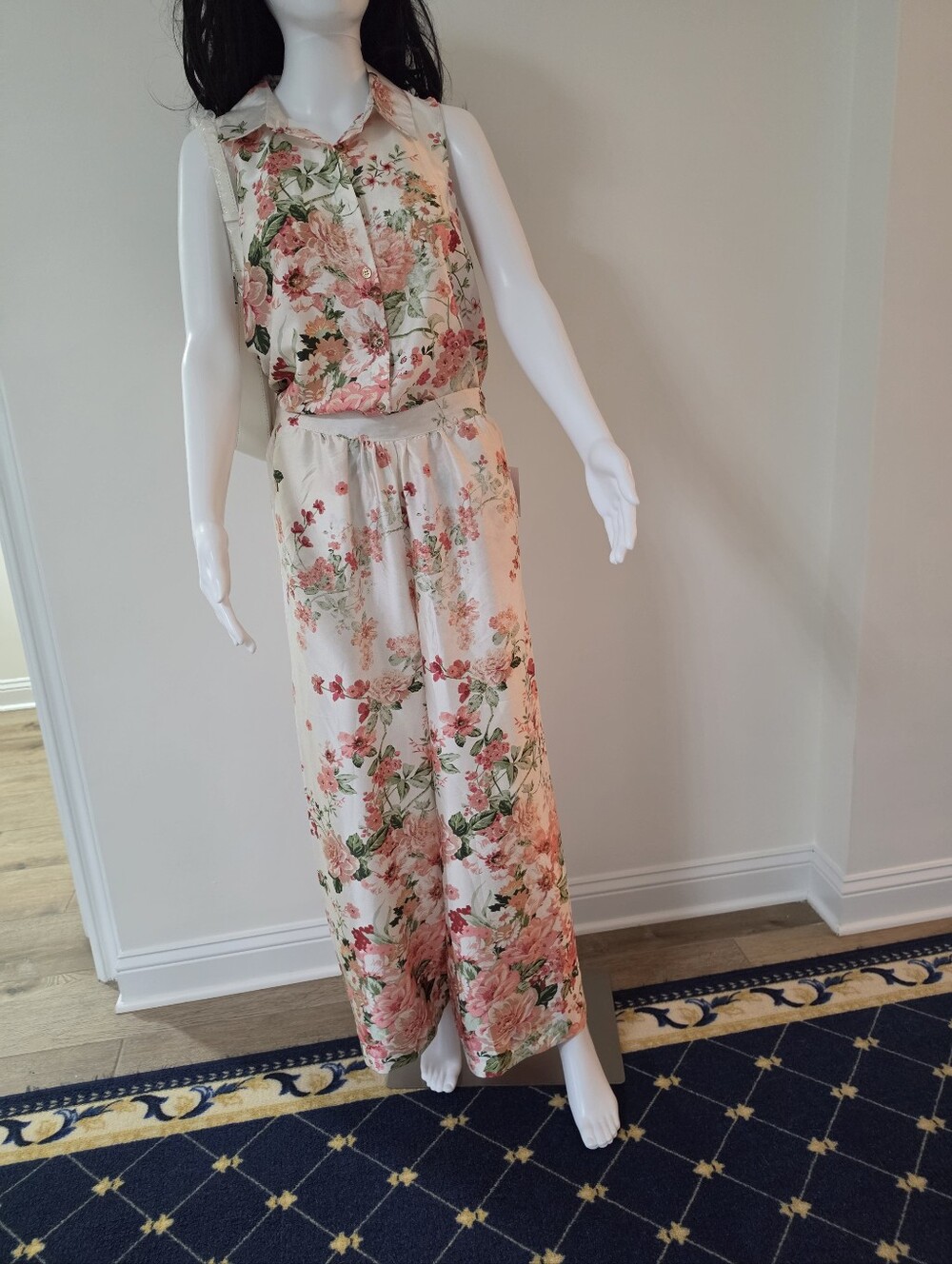 Love & Piece  Collective Floral Sleeveless Wide-Leg Pants & Shirt in Cream
